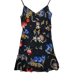 Express Floral Mini Dress Black Multi V-Neck Smocked Back Adjustable Straps M